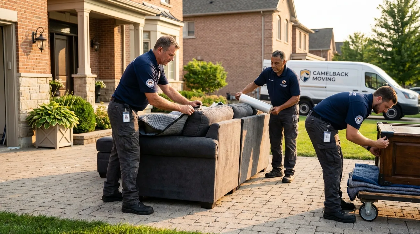 Large estate moving crew wrapping furniture in Centralia, IL