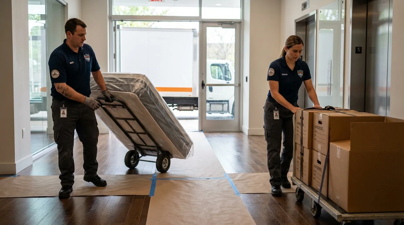 Professional apartment movers loading elevator in Centralia, IL